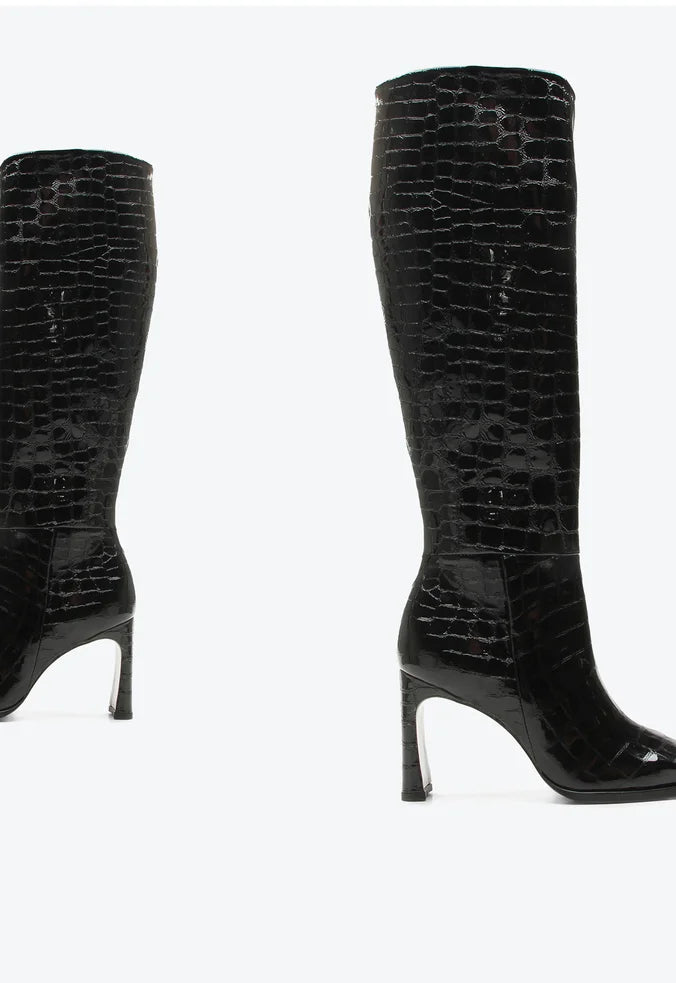 Bota Stella Croco Gloss Negra Vicenza