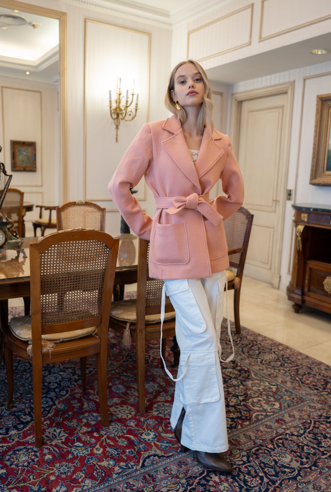 Abrigo de Lana Rosado HoodMood