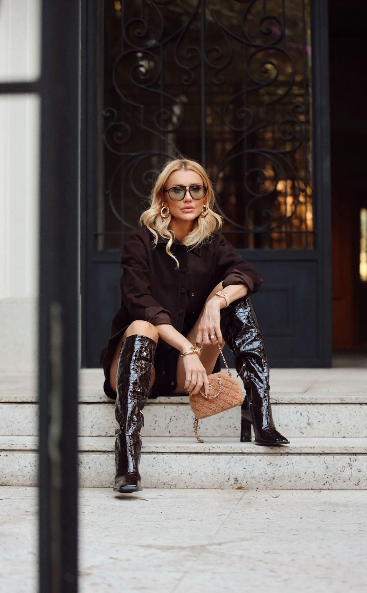 Bota Stella Croco Gloss Negra Vicenza