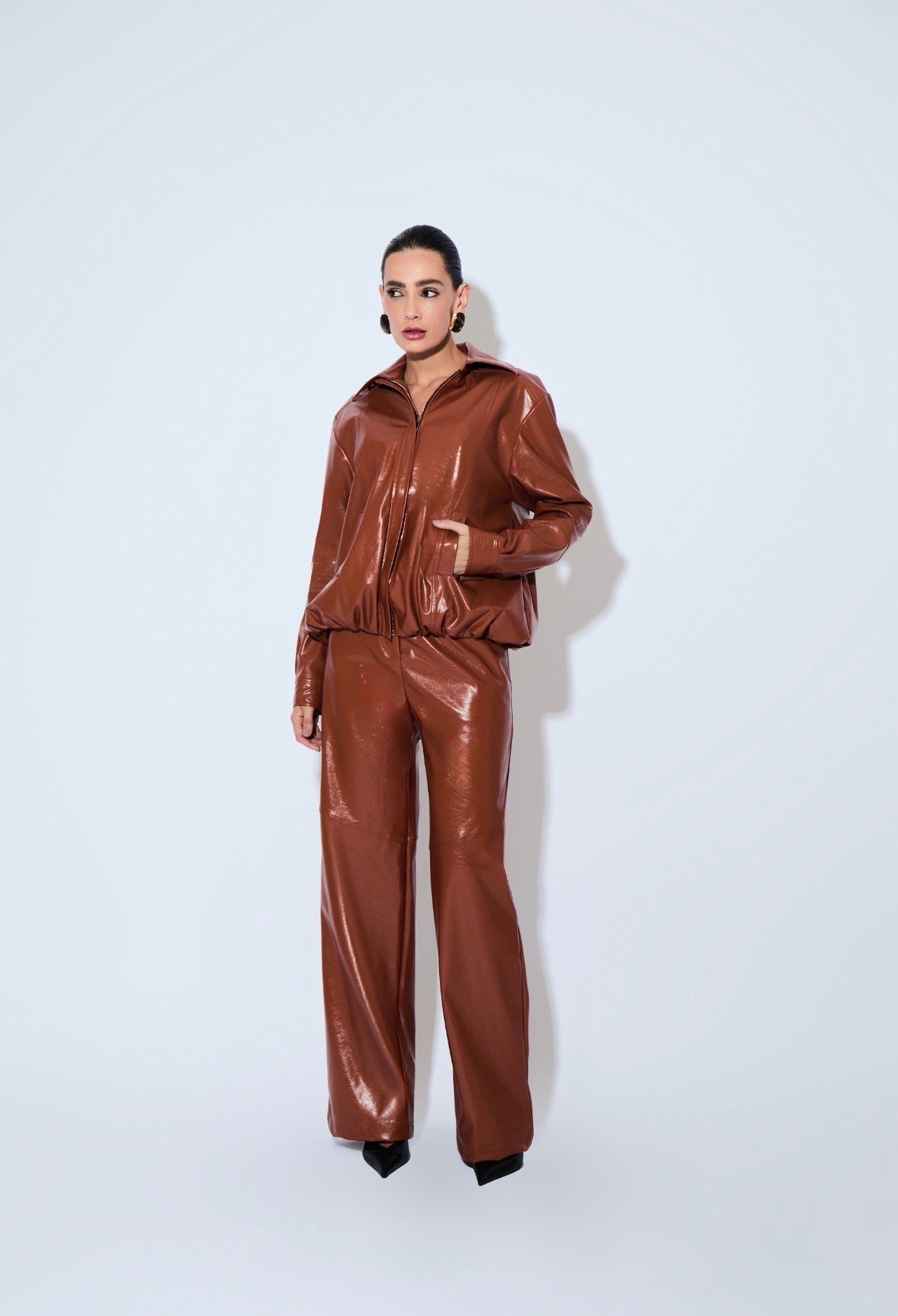 Pantalon Agnes Cuero Pu Caramelo Rock Lola