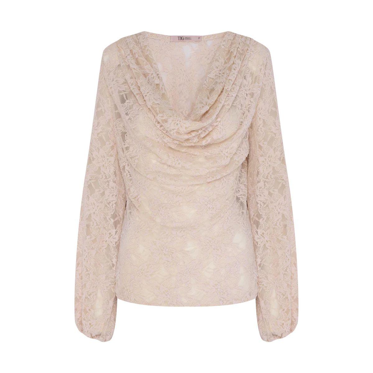 Blusa Encaje Manga Larga Beige TIG