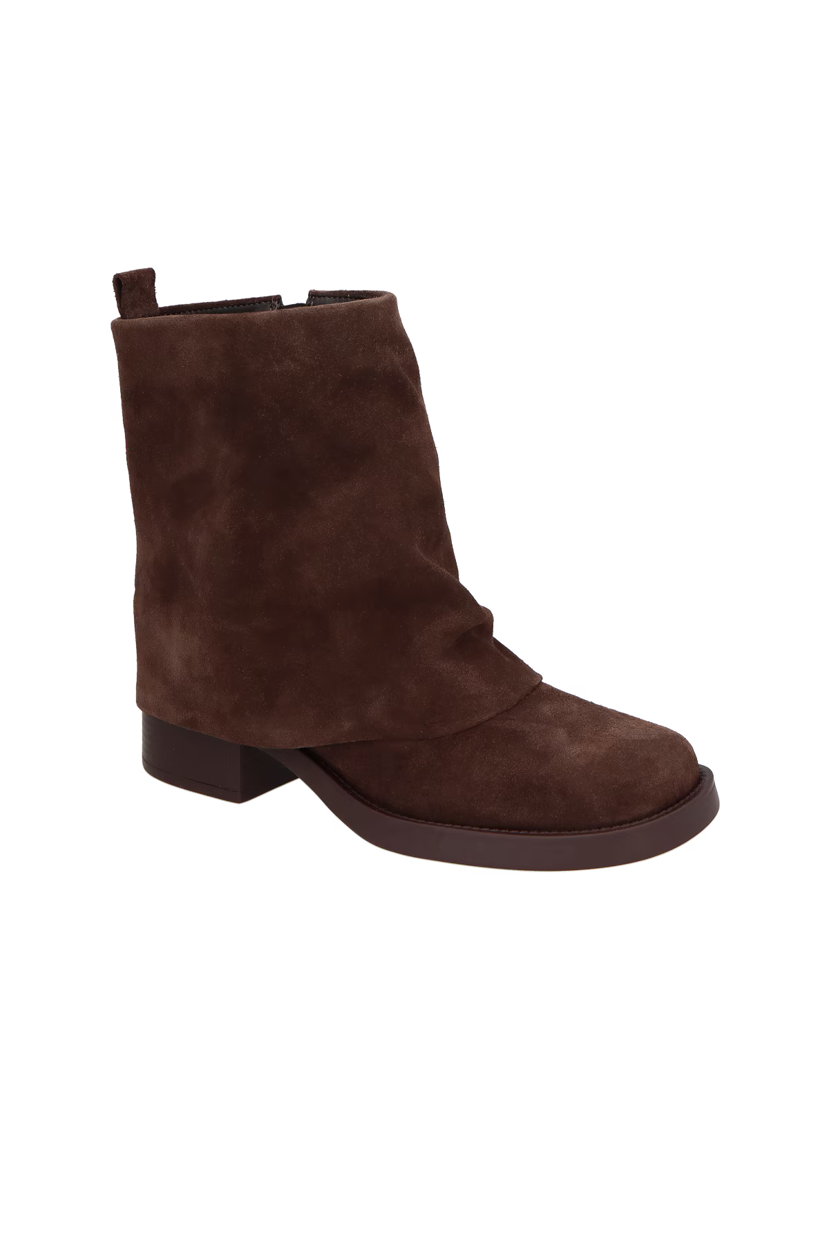 Bota Caña Sobrepuesta Corta Gamuza Marrón Café Caña Luiza Barcelos