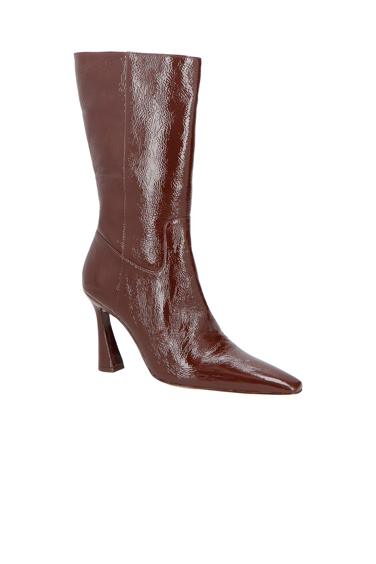 Bota Caña Media Tacón Alto Flare Cuero Marron Luiza Barcelos