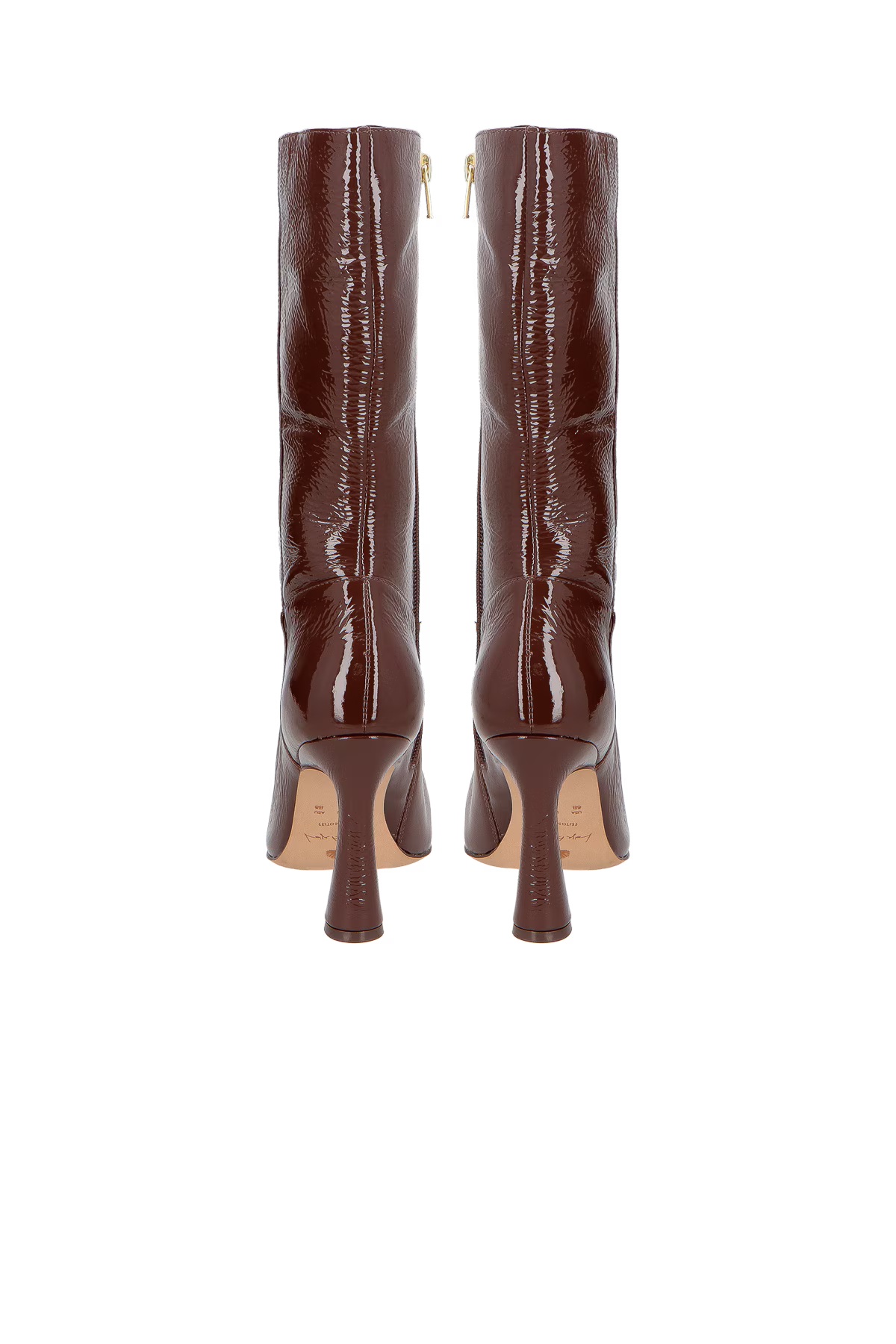 Bota Caña Media Tacón Alto Flare Cuero Marron Luiza Barcelos