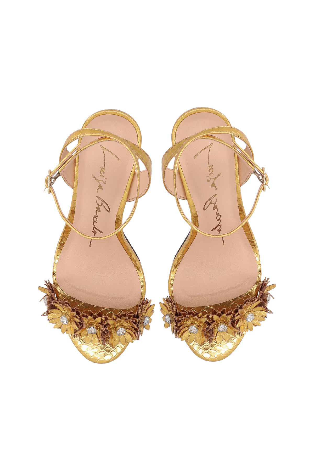 Sandalia Cuero Dorada Con Flores Luiza Barcelos - 100