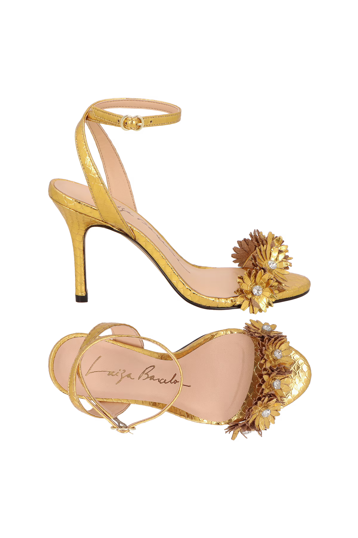 Sandalia Cuero Dorada Con Flores Luiza Barcelos - 100