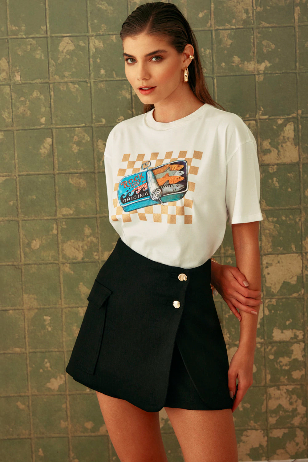 Shorts Falda Lino Adriane Negro Rock Lola