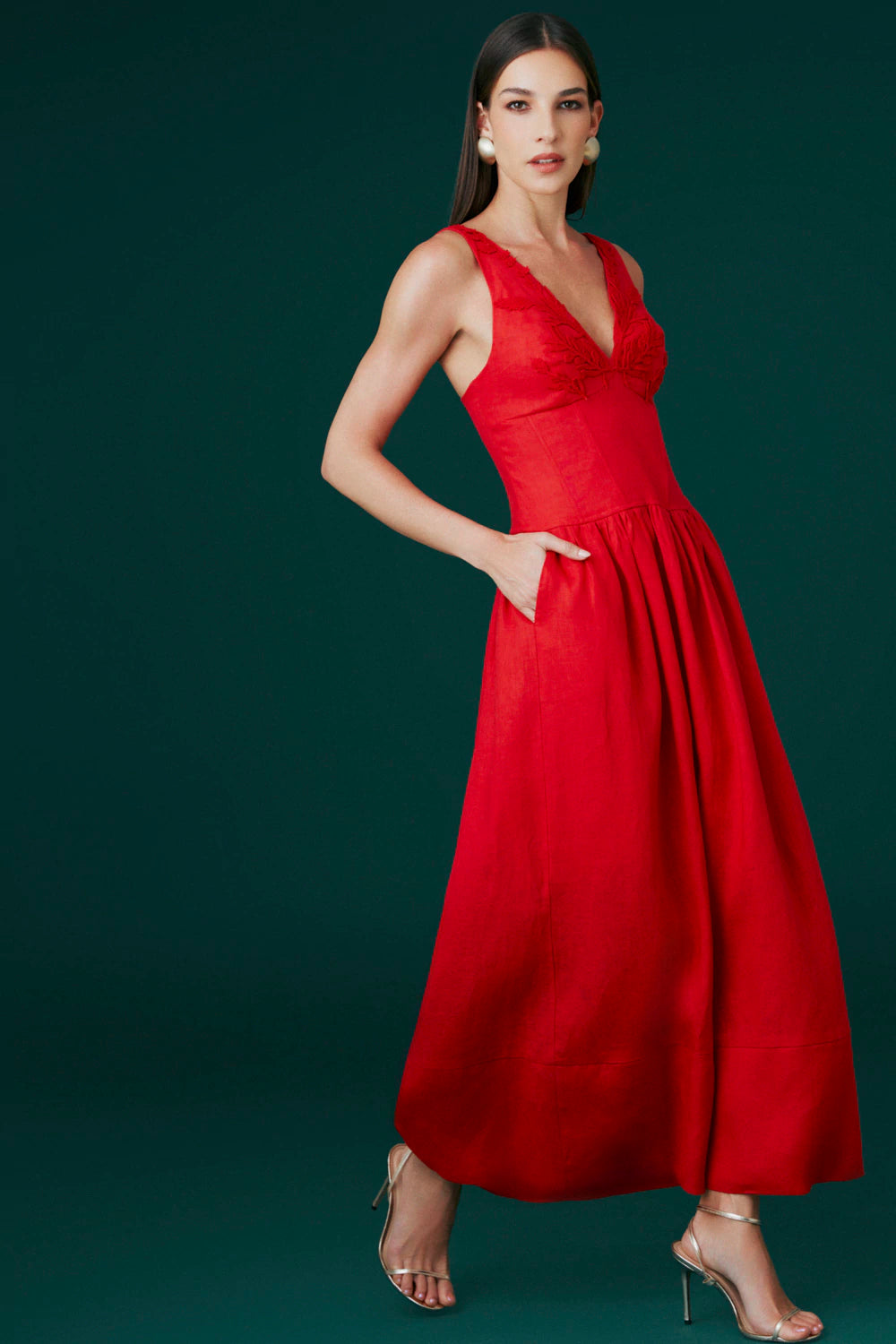 Vestido Lino Emiliana Rojo Rock Lola