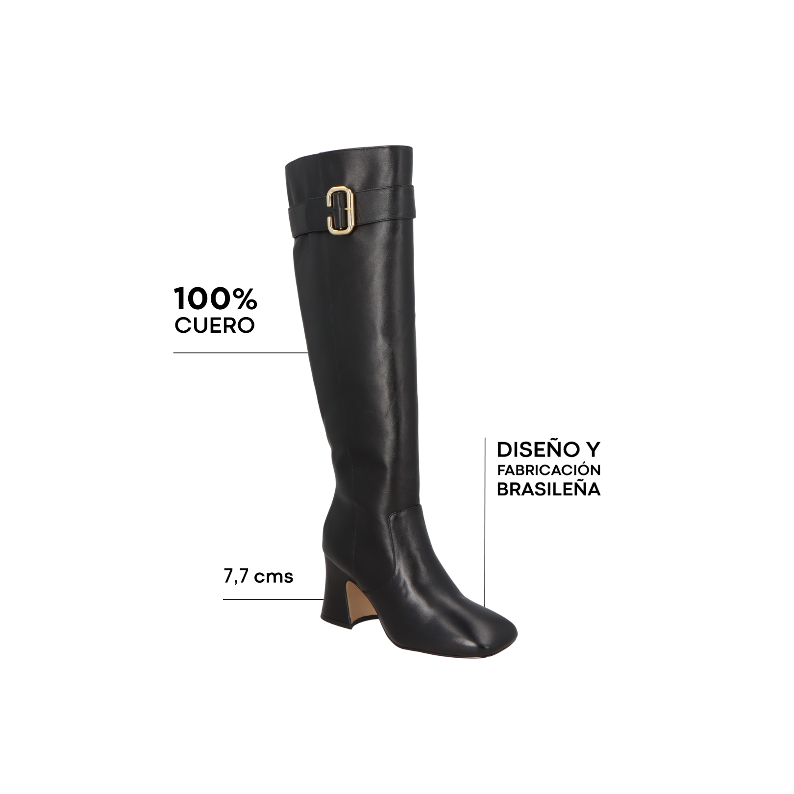 Bota Caña Alta Bloque Cuero Negro LB - 205