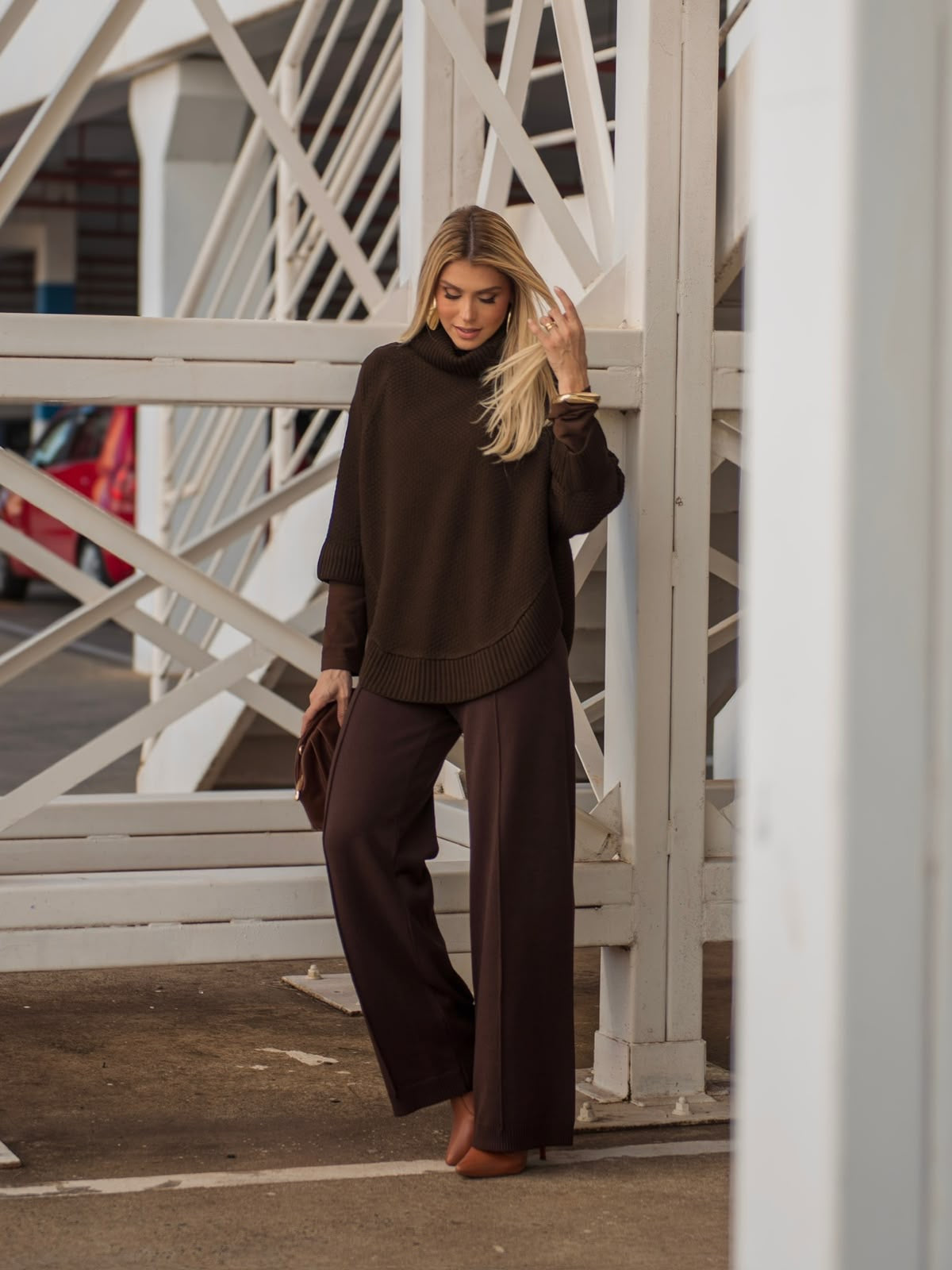 Poncho Gisele Tejido Marron Fofola
