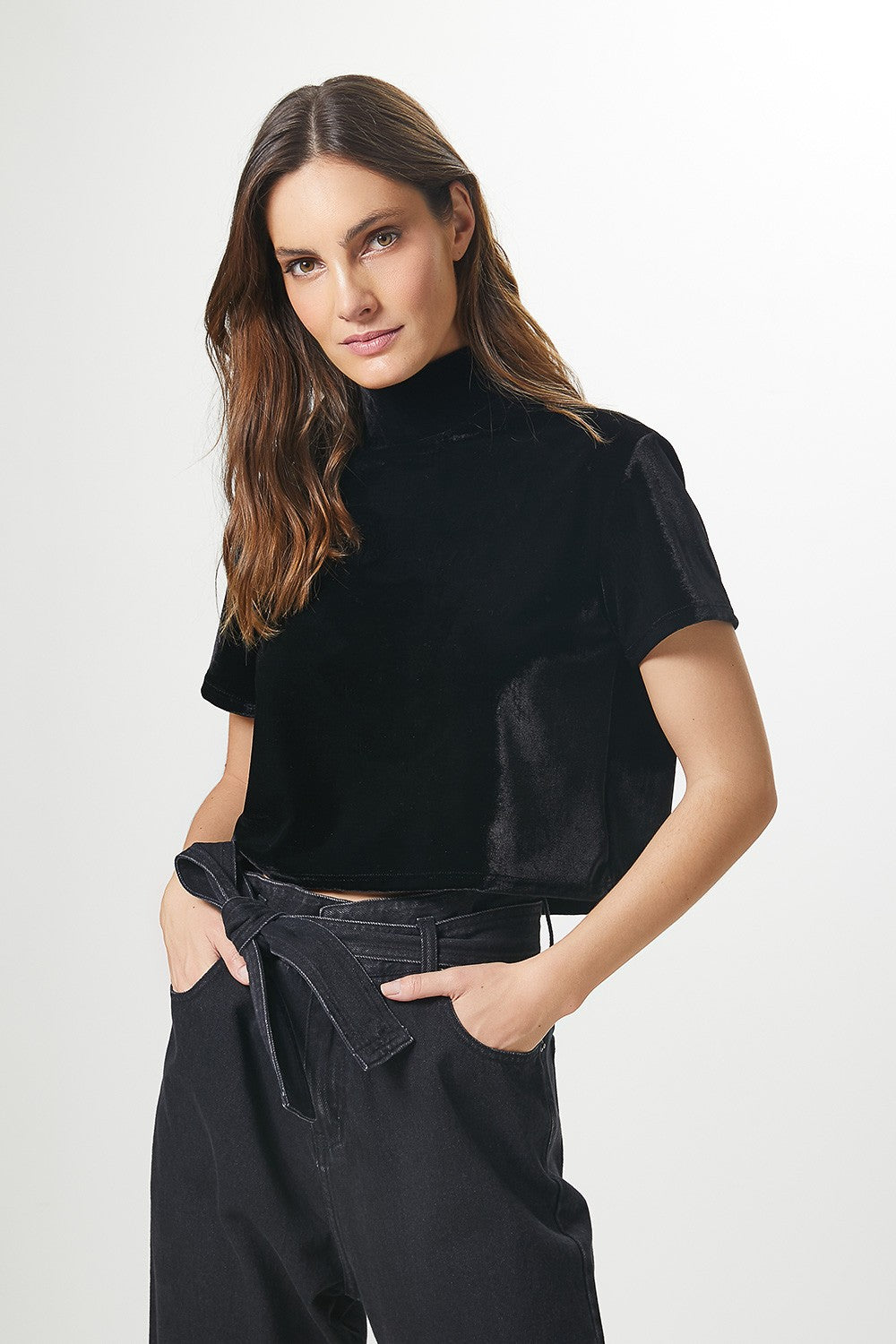 Cropped Velvet Negro