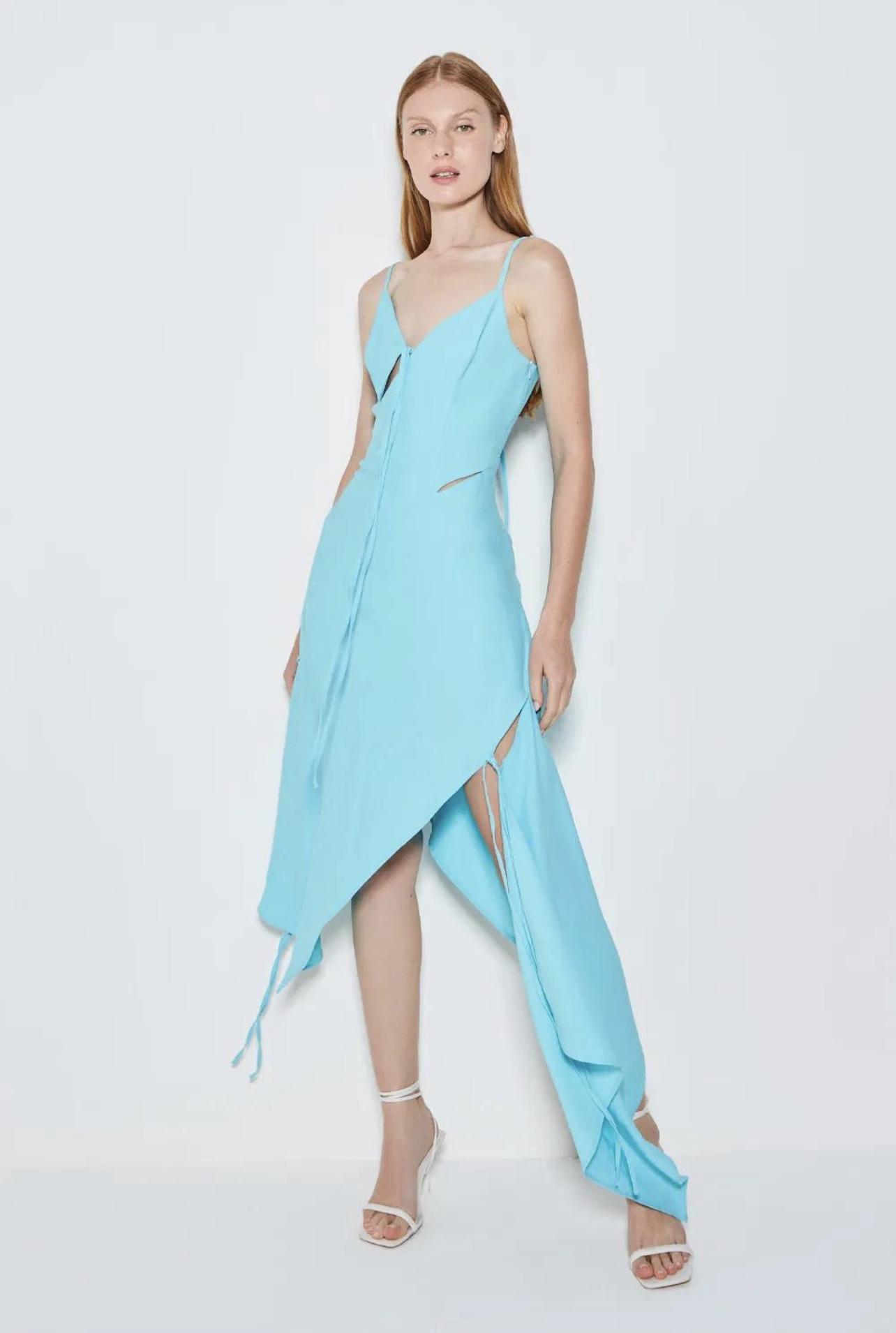 Vestido Recortes Amarración Azul ZEN