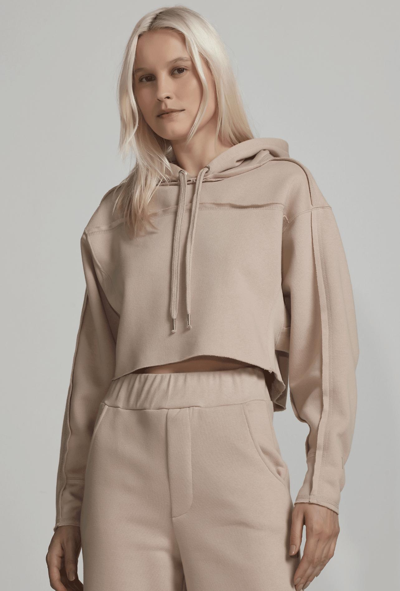 Hoodie Cropped Recortes Beige Hoodmood