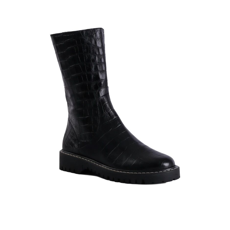 Bota Cuero Croco Negra Luiza