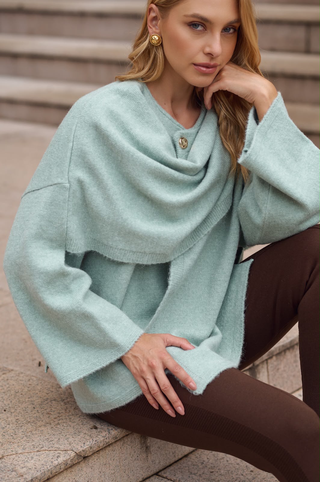 Poncho Marilia Tejido Verde Fofola