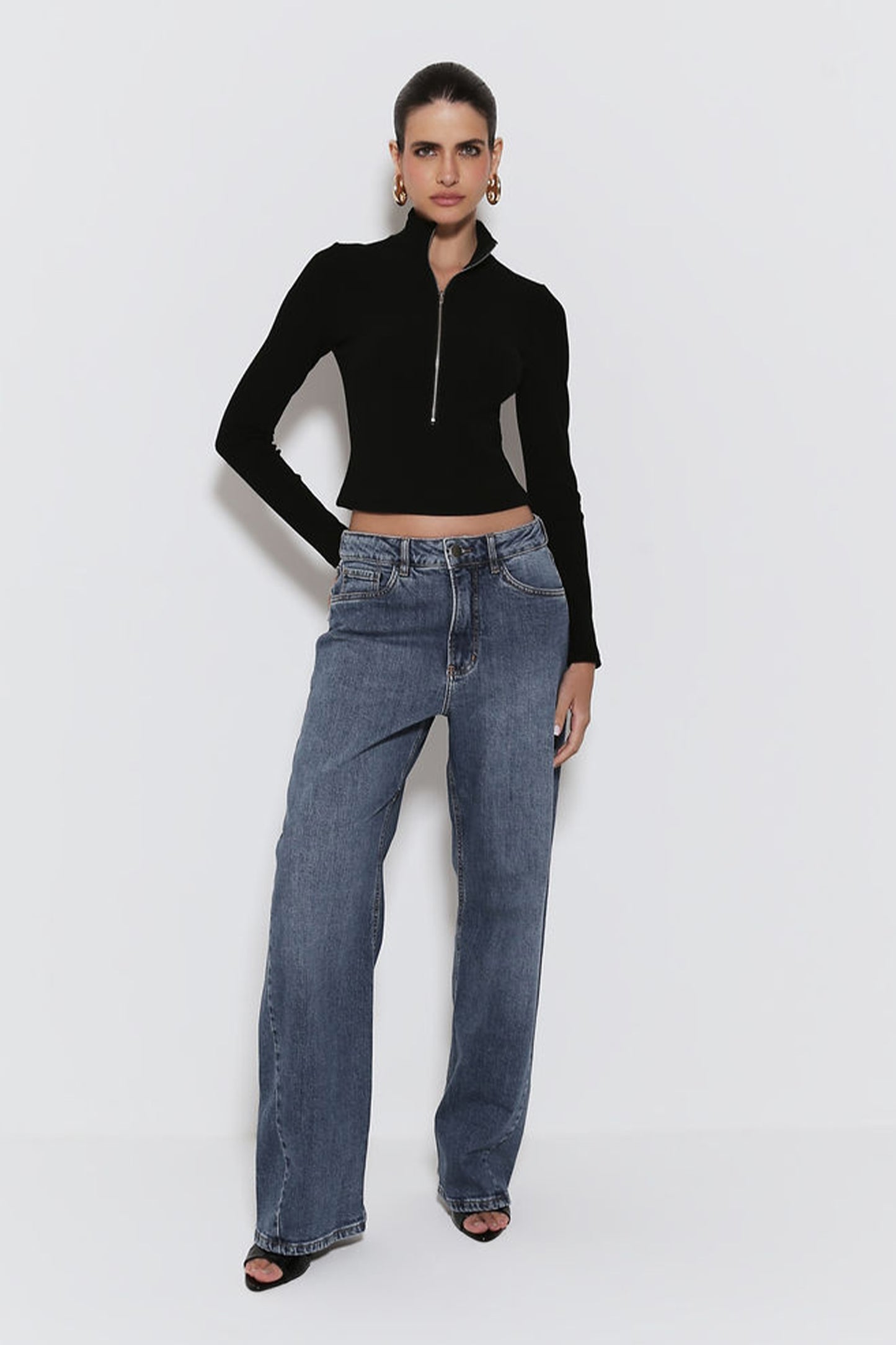 Blusa Manga Larga Ziper Negra Zen - 51173