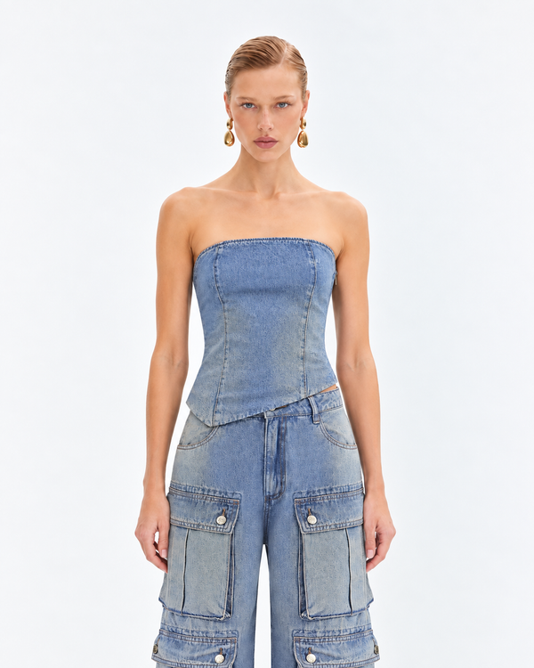 Top Barra Asimetrico Dust Blue