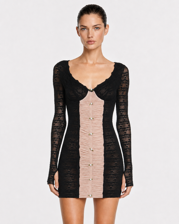 Vestido Corto Encaje Rosado y Negro TIG