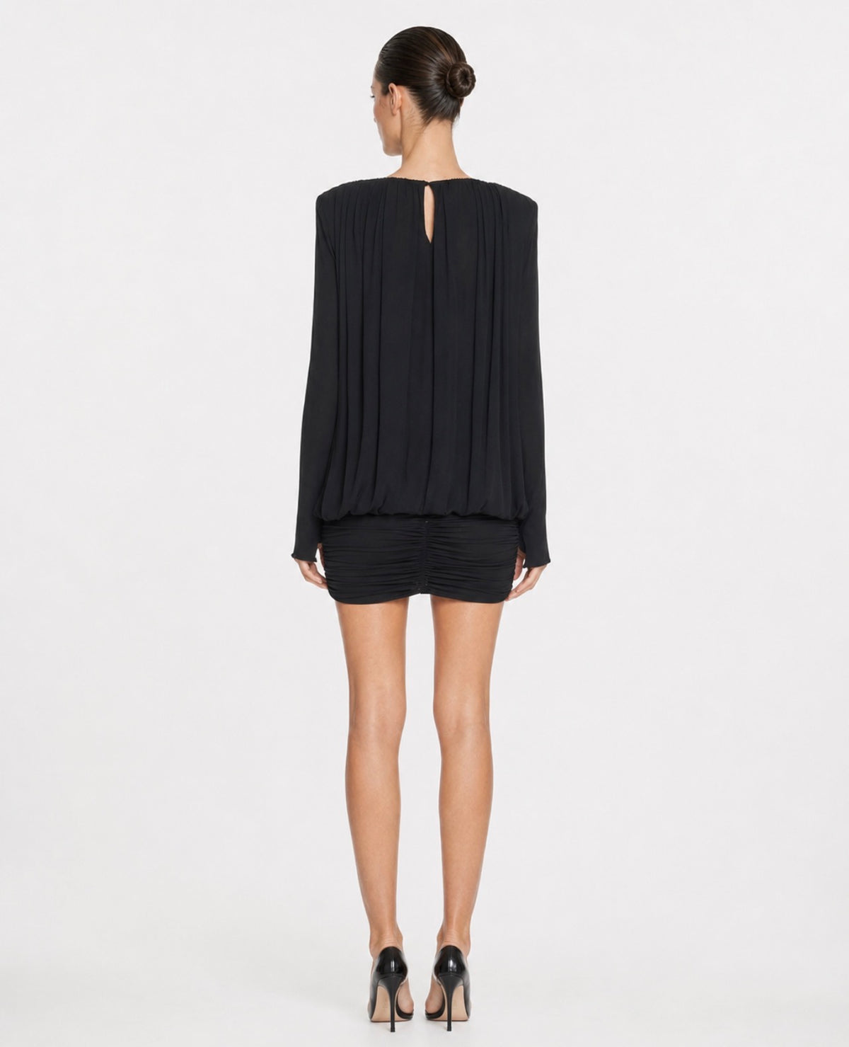 Vestido Corto Drapeado Negro TIG