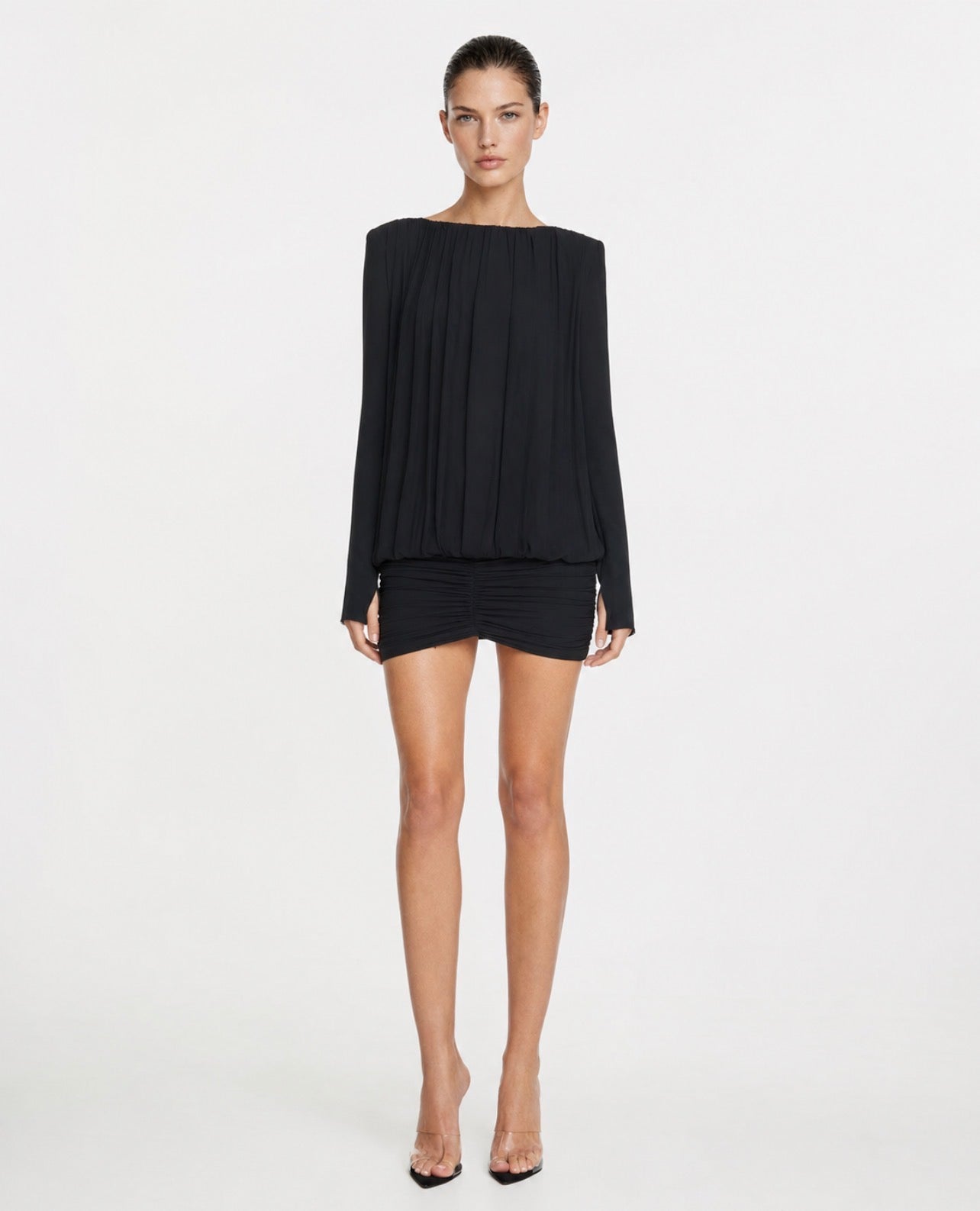 Vestido Corto Drapeado Negro TIG