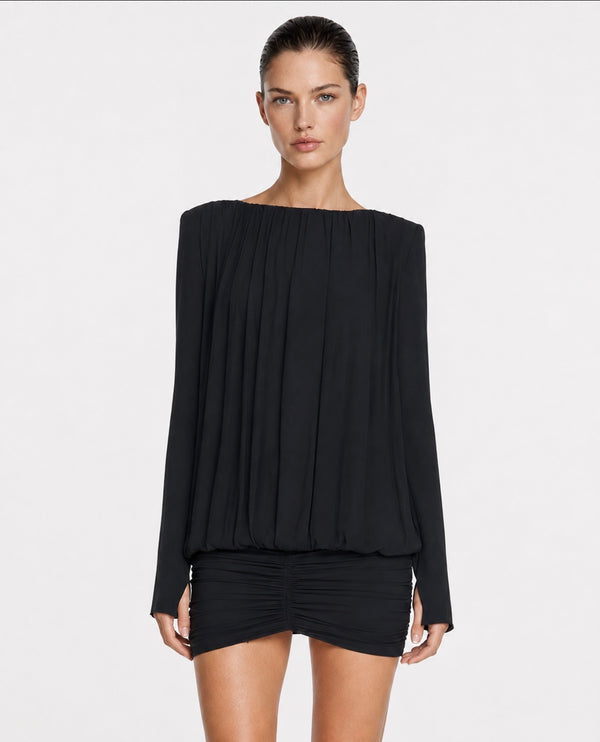 Vestido Corto Drapeado Negro TIG