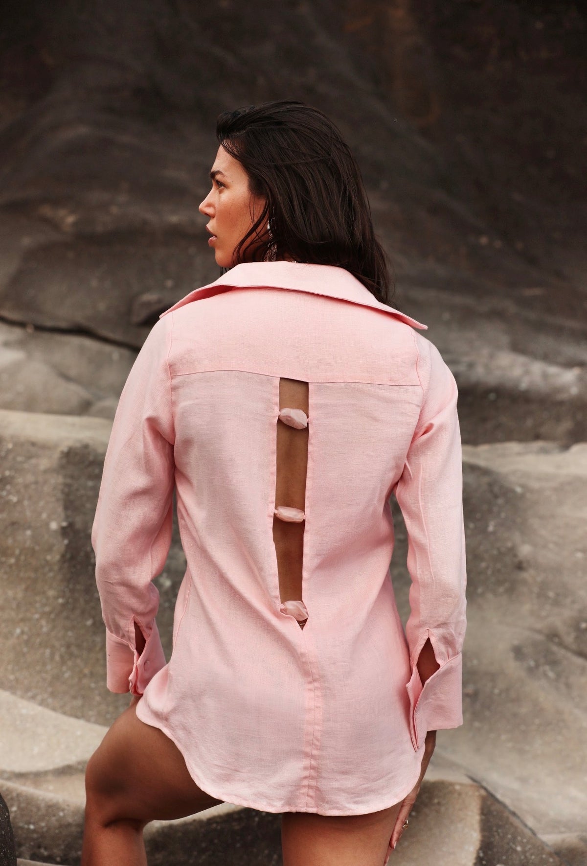 Camisa Margarida Lino Rosa Cristal Saue