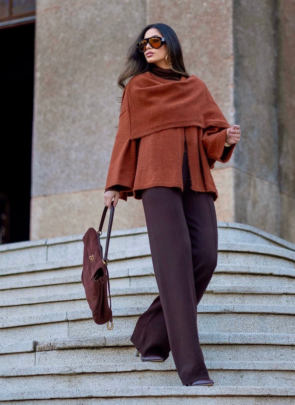 Poncho Marilia Tejido Terracota Fofola