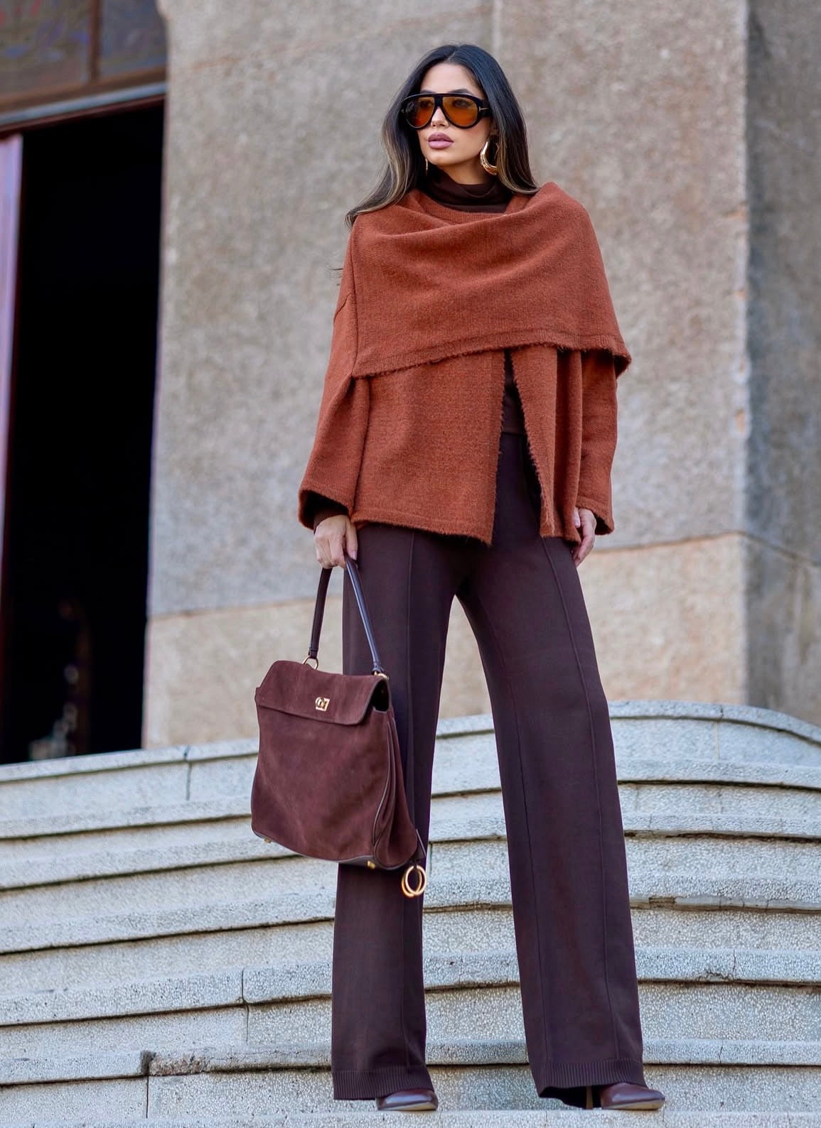 Poncho Marilia Tejido Terracota Fofola