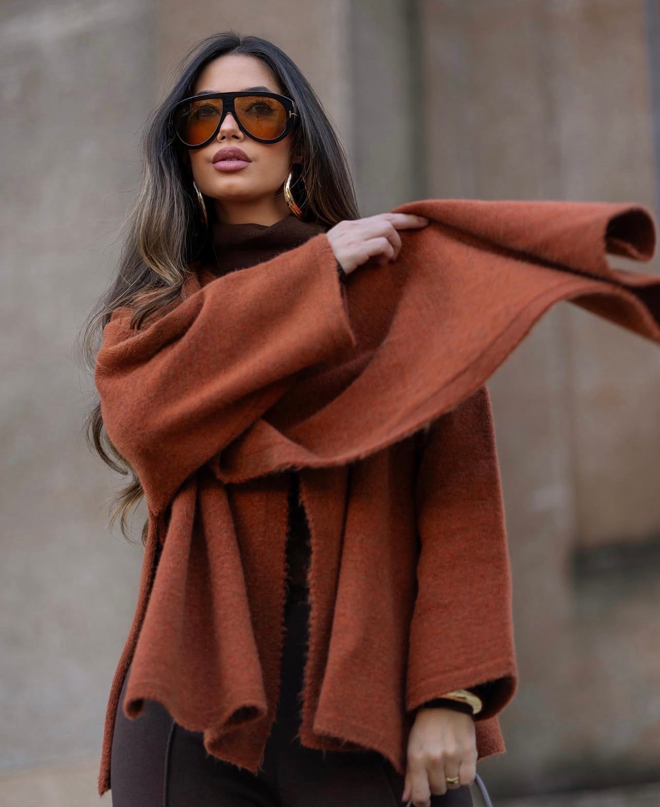 Poncho Marilia Tejido Terracota Fofola