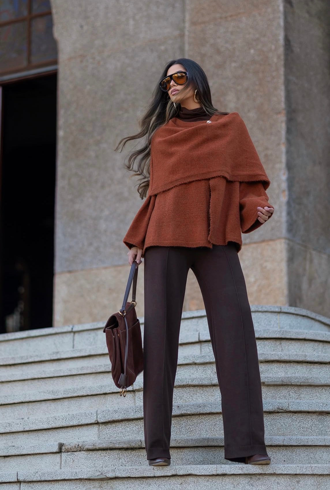 Poncho Marilia Tejido Terracota Fofola