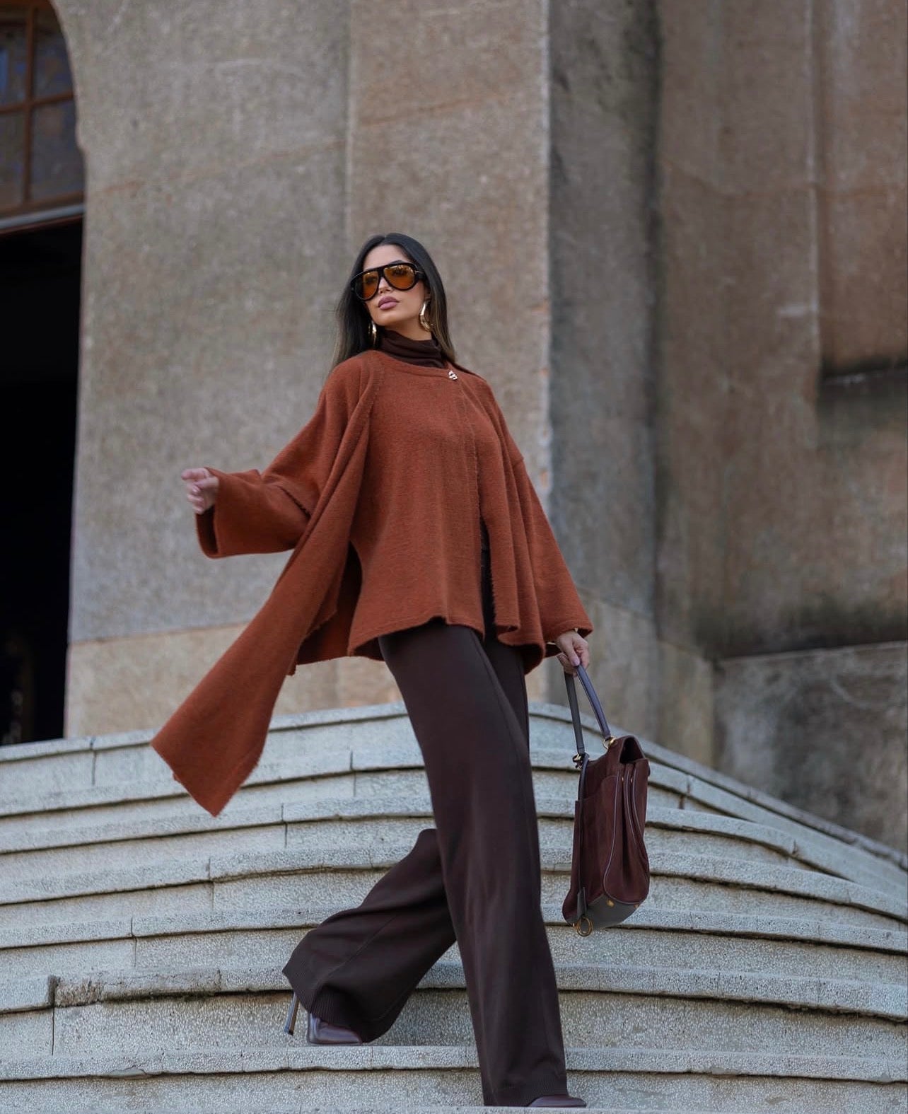 Poncho Marilia Tejido Terracota Fofola