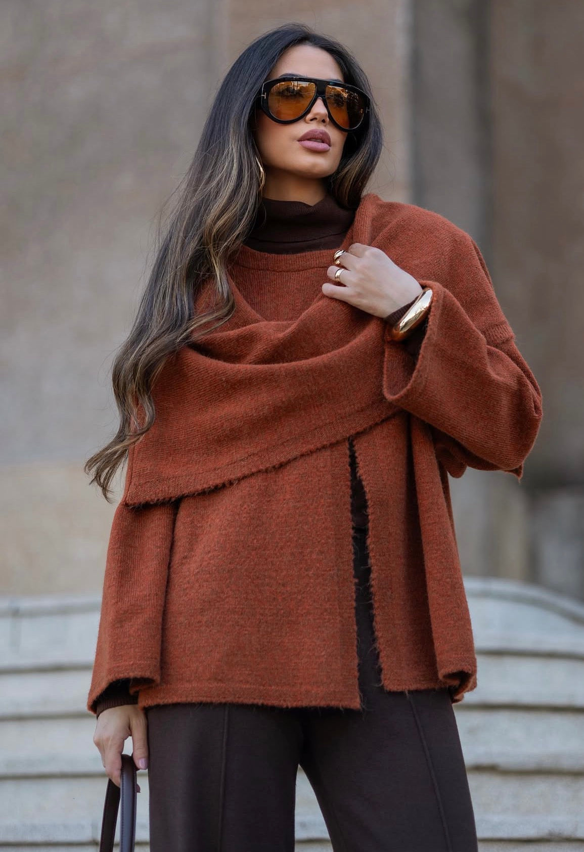 Poncho Marilia Tejido Terracota Fofola
