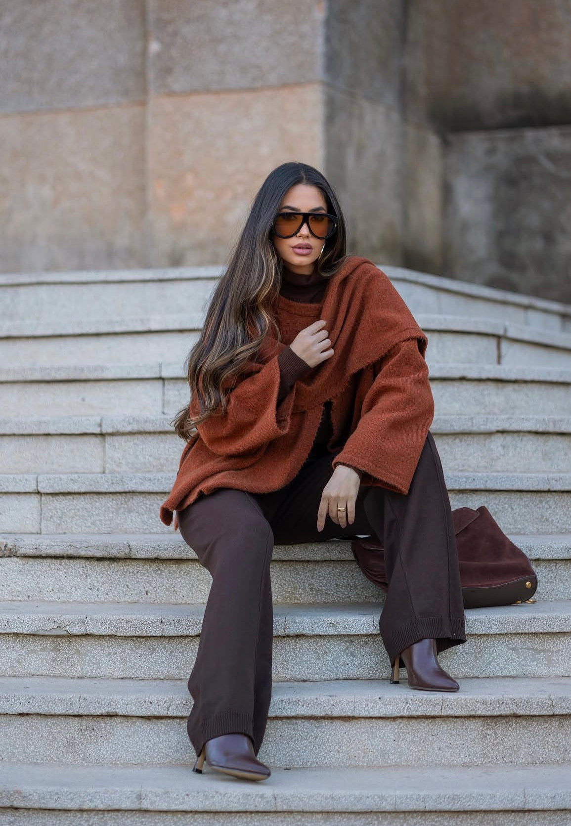 Poncho Marilia Tejido Terracota Fofola
