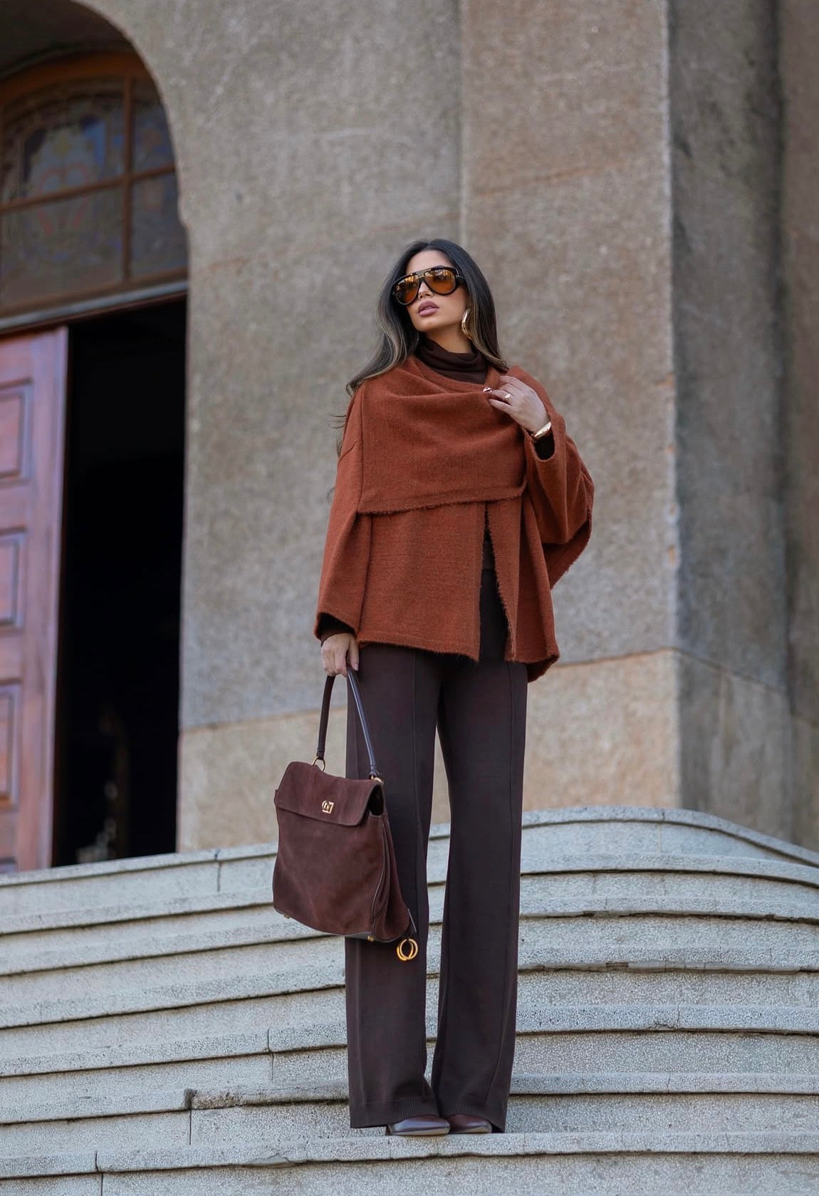 Poncho Marilia Tejido Terracota Fofola