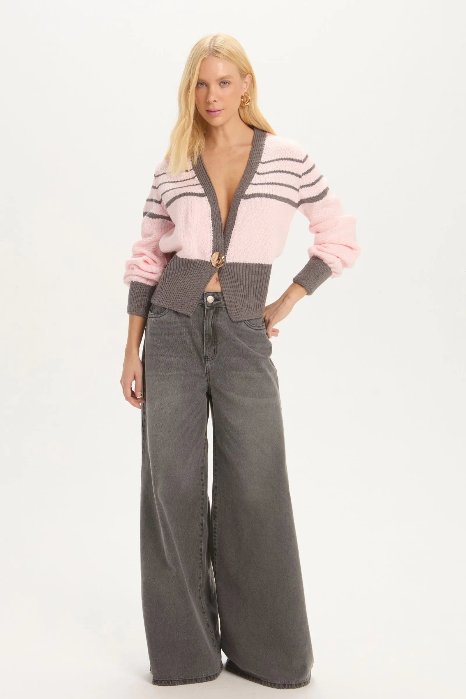 Chaleco Olivia Rosado y Gris Leblog