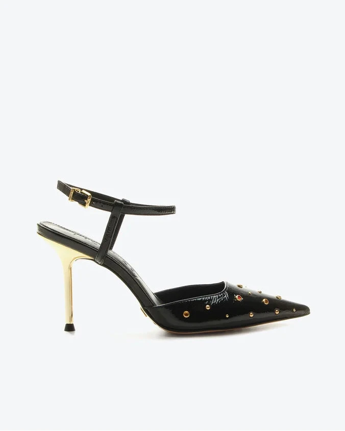 Scarpin Jade Negro y Dorado VZ