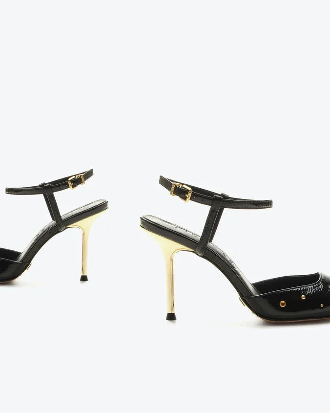 Scarpin Jade Negro y Dorado VZ
