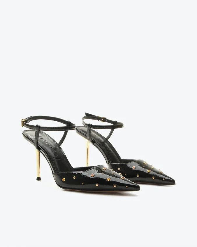 Scarpin Jade Negro y Dorado VZ