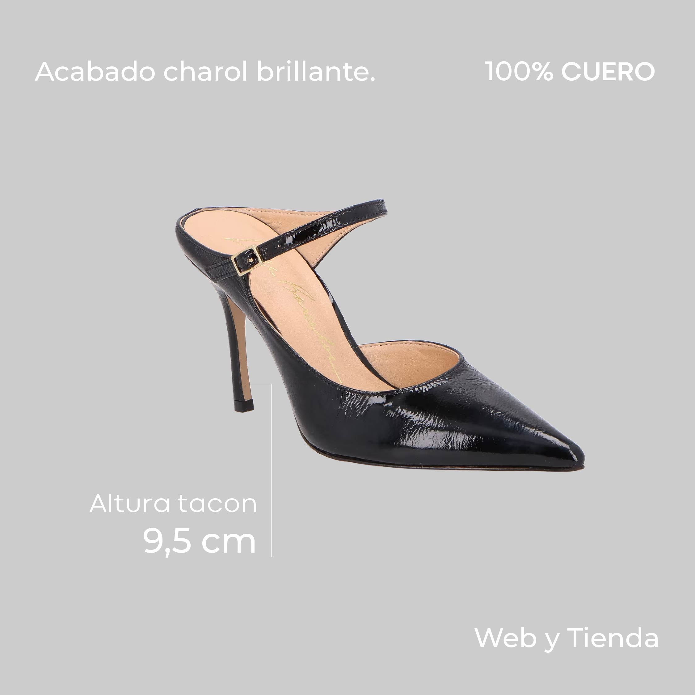 Mule Cuero Verniz Negro Luiza Barcelos - 128