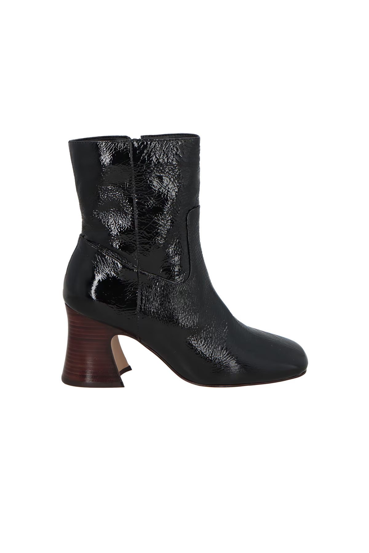 Bota Caña Corta Tacón Bloque Medio Cuero Charol Negro Luiza Barcelos