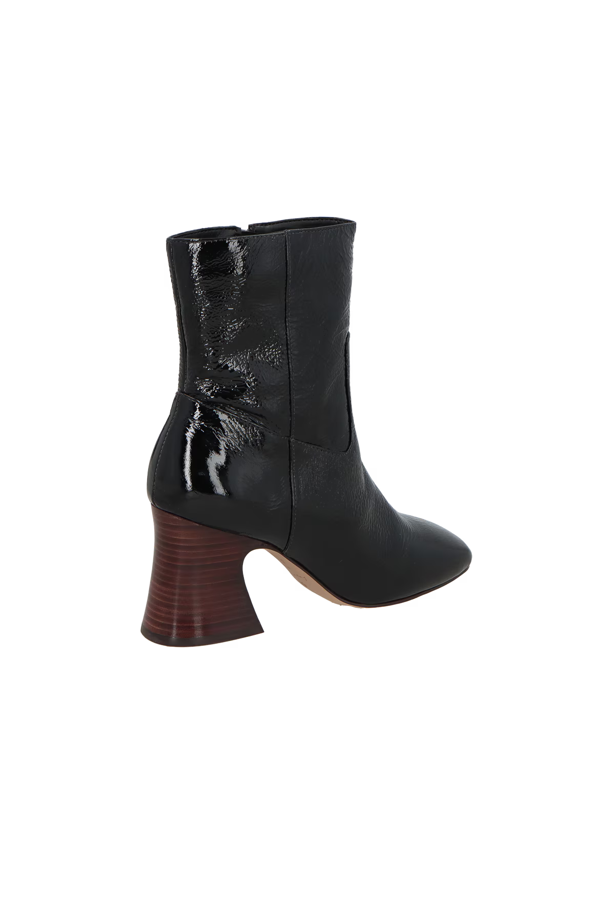 Bota Caña Corta Tacón Bloque Medio Cuero Charol Negro Luiza Barcelos