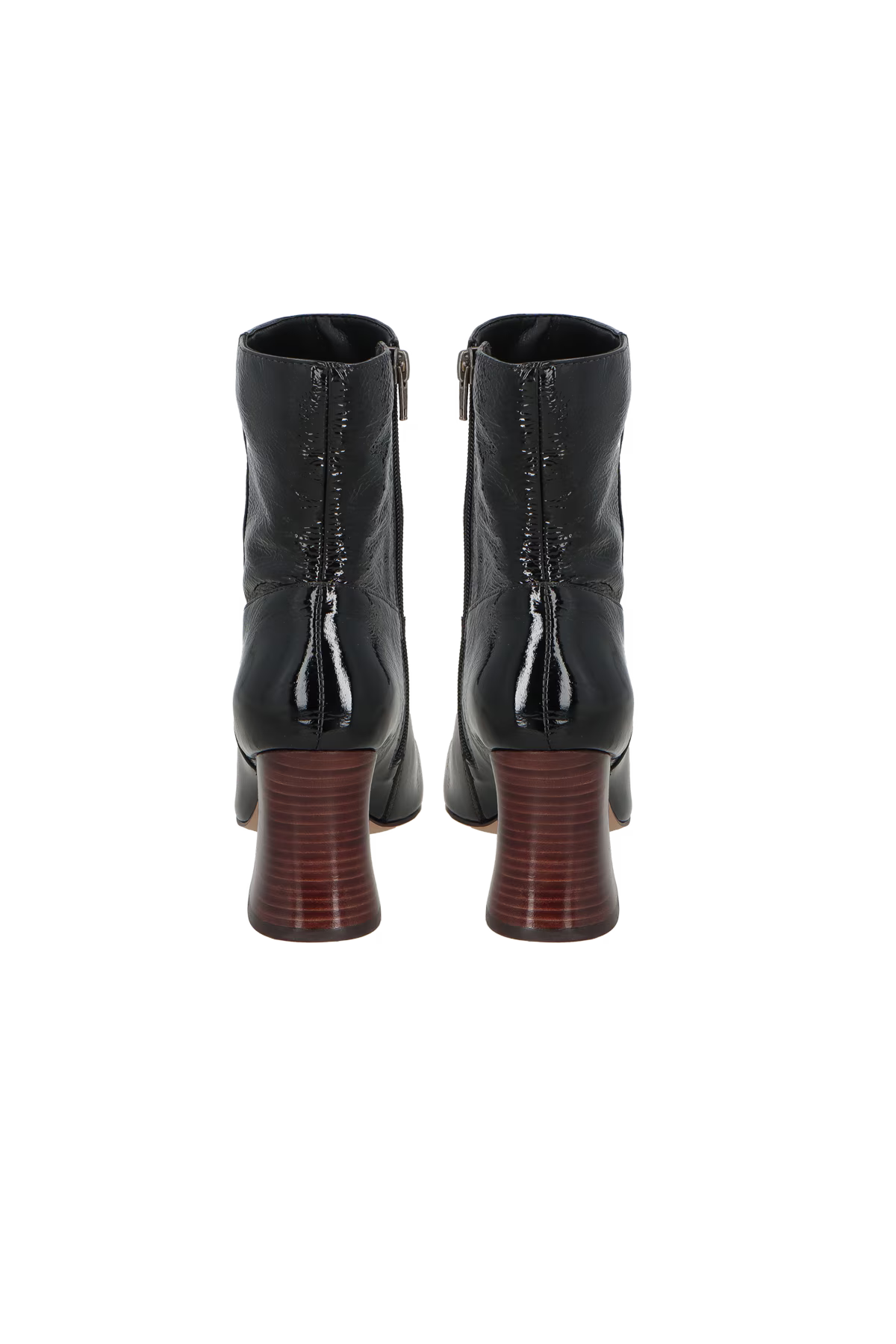 Bota Caña Corta Tacón Bloque Medio Cuero Charol Negro Luiza Barcelos