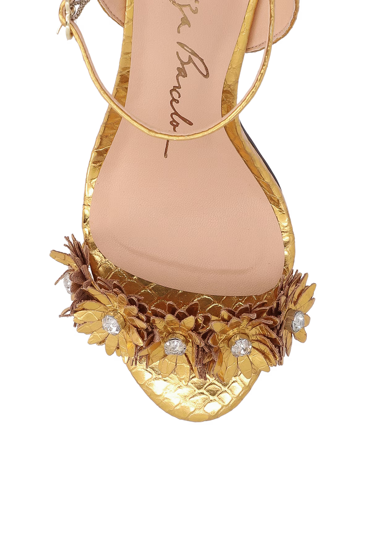 Sandalia Cuero Dorada Con Flores Luiza Barcelos - 100