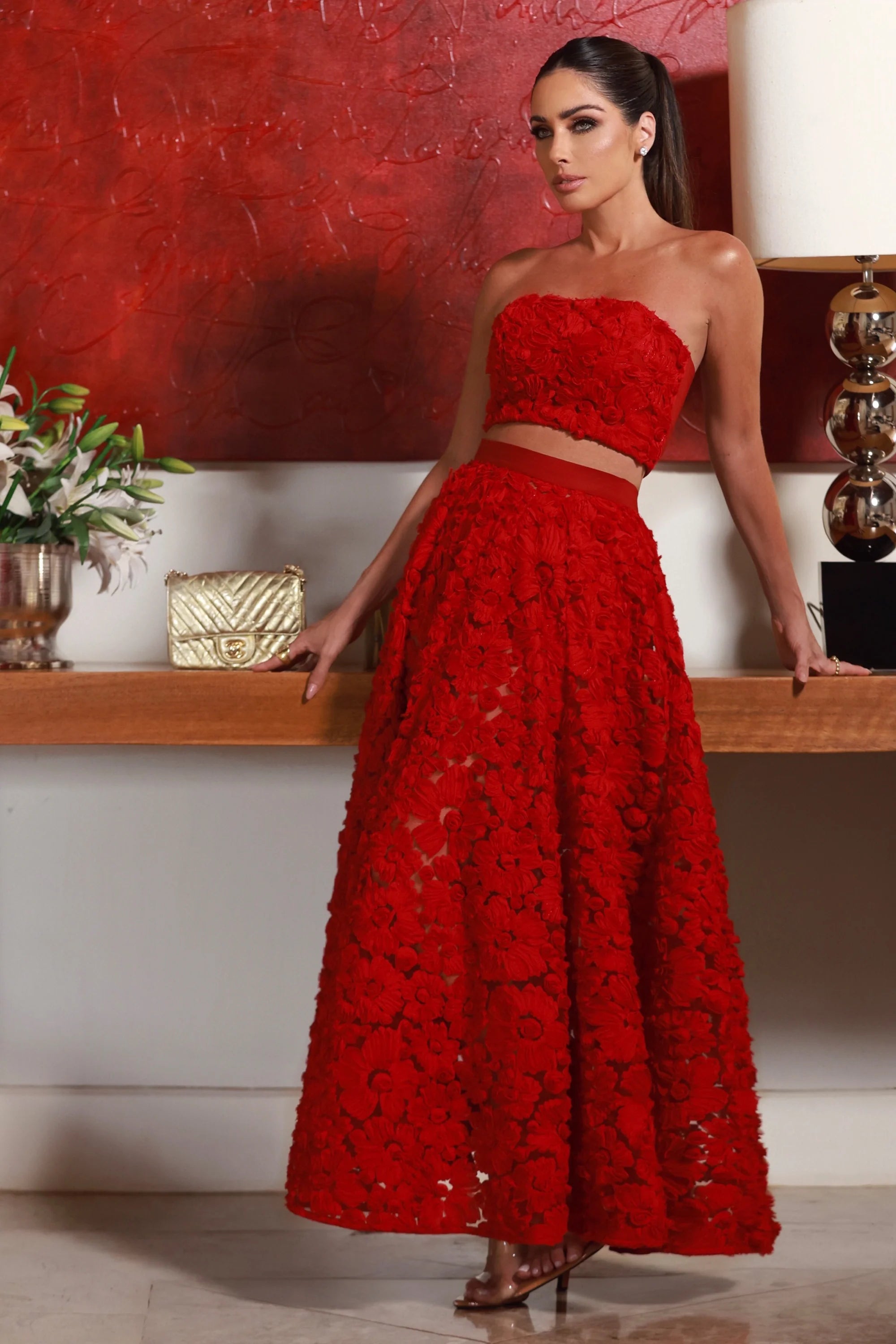 Top Strapless Bordado Rojo Zen - 51353
