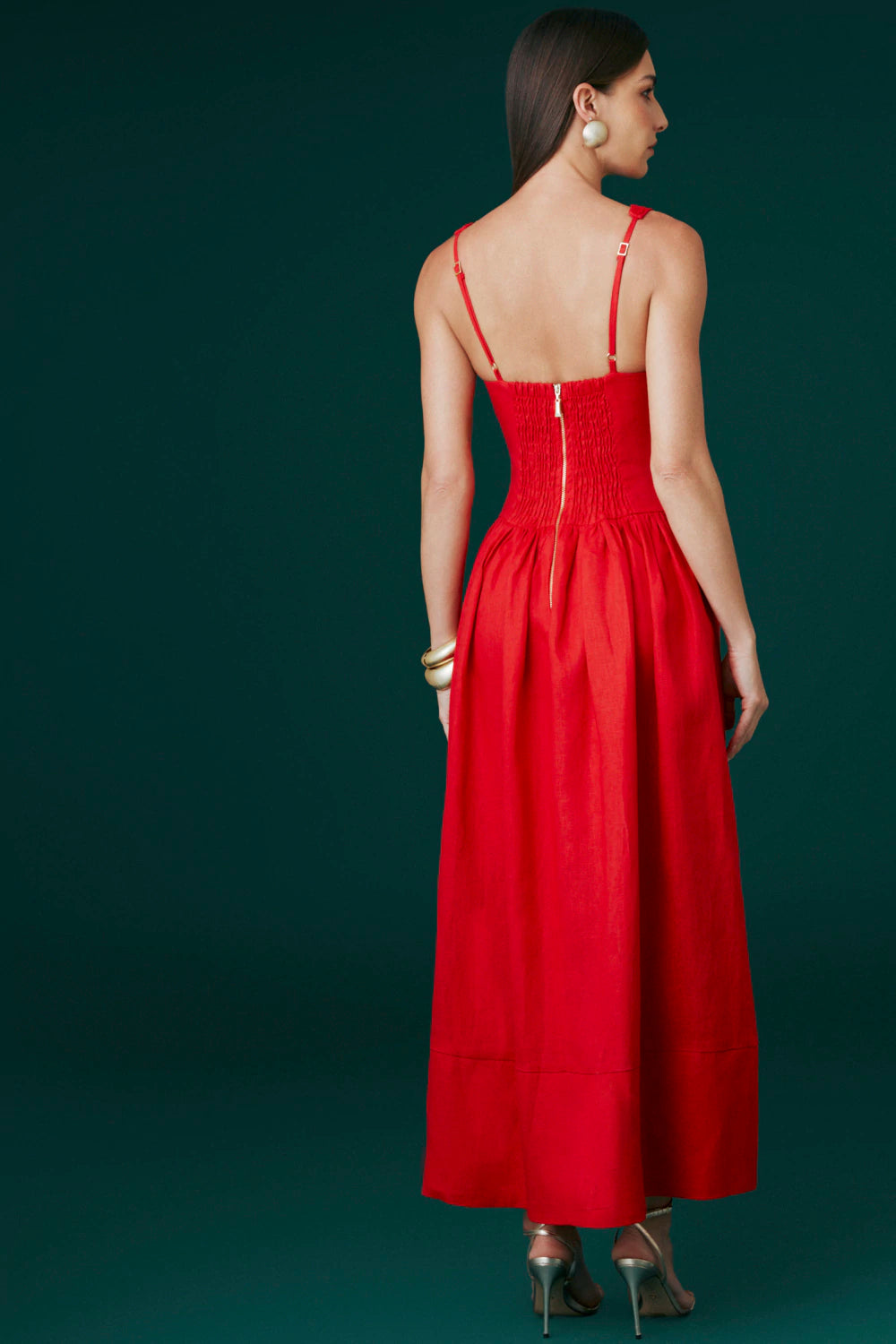 Vestido Lino Emiliana Rojo Rock Lola